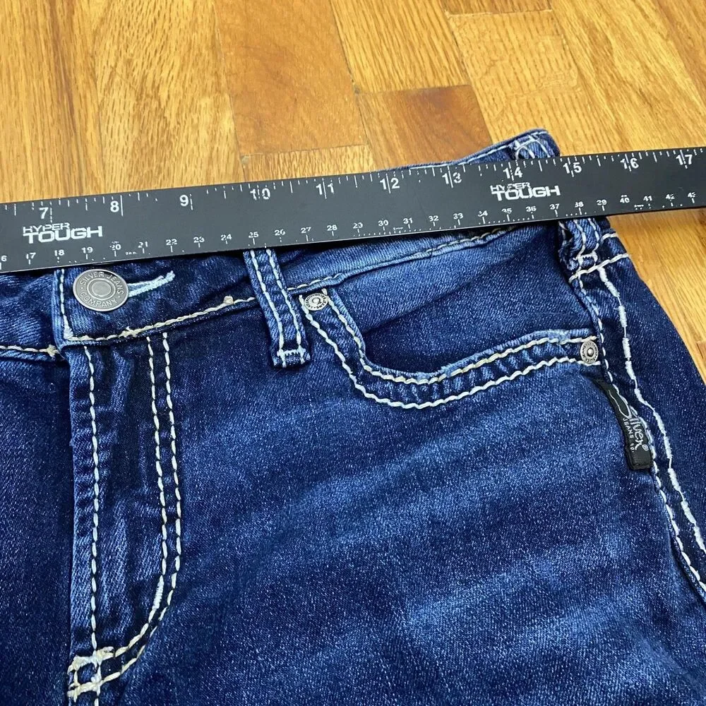 Silver Jeans Suki Bootcut Jeans Womens 27 Blue Mid Rise Distressed Raw Hem‎